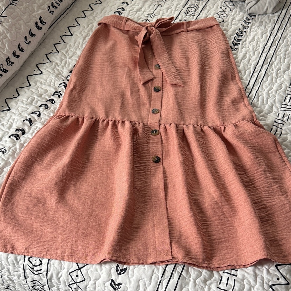 NYC Terracotta Button-Front A-Line Skirt